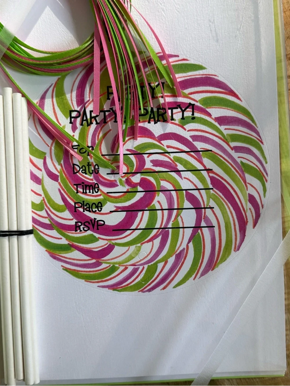 Pink & Green Lollipop Party Invitations 🍭 Teen Candy Birthday – Pack of 10